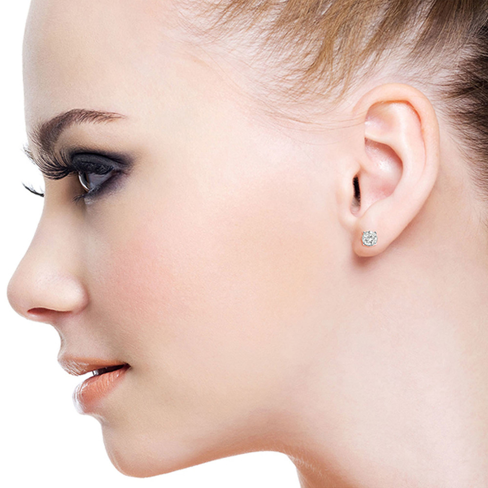 14K. GOLD STUD EARRINGS WITH 1.50 CT. NATURAL DIAMONDS (White Gold) - Picture 5 of 5
